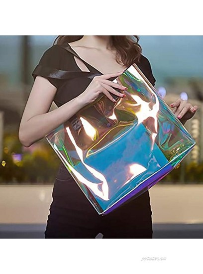 Fashion Iridescent Tote Bag Clear Holographic Handbag for Work Large Size and Sturdy Handle