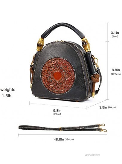 Genuine Leather Pocketbooks for Women Retro Organizer Top Handle Satchel Totem Leather Handbag Ladies