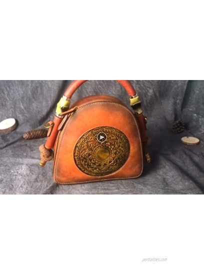 Genuine Leather Pocketbooks for Women Retro Organizer Top Handle Satchel Totem Leather Handbag Ladies