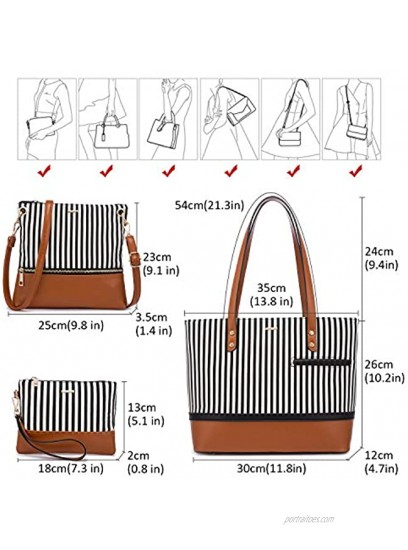 LOVEVOOK Womens Purses Satchel Handbags Shoulder Hobo Tote Bag Top Handle Crossbody 3pcs Purse Set Stripes Style