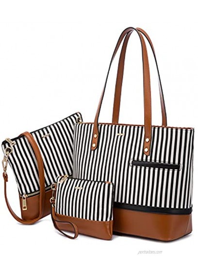 LOVEVOOK Womens Purses Satchel Handbags Shoulder Hobo Tote Bag Top Handle Crossbody 3pcs Purse Set Stripes Style