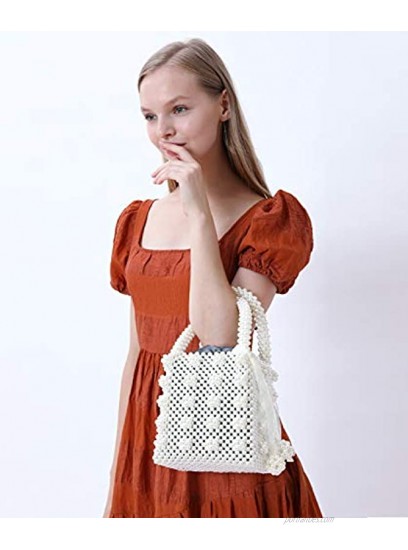 Miuco Womens Beaded Handbags Handmade Weave Crystal Pearl Tote Bags