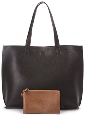 Overbrooke Reversible Tote Bag Vegan Leather Womens Shoulder Tote with Wristlet