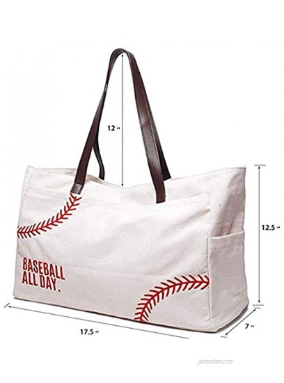 Oversize Baseball Shoulder Handbag ,Embroidery Softball Prints Utility Tote HandBag Canvas Sport Travel Beach for Women Gifts