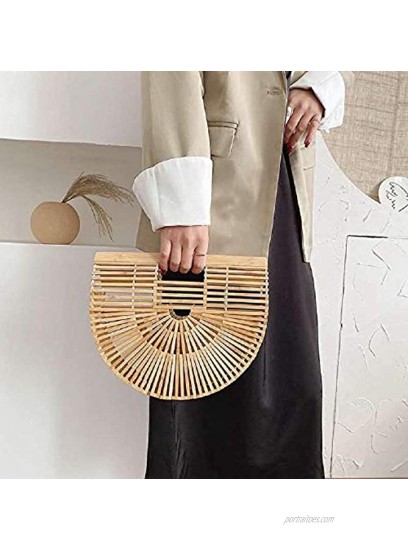 RULER TRUTH Women's Bamboo Handbag by Handmade Straw Bag,Tote Bamboo Purse Natural Basket Bag for Summer Beach