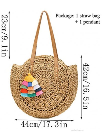 Straw Bag Summer Beach Straw Bag For Women Straw Purse Round Large Woven Tote Handbags