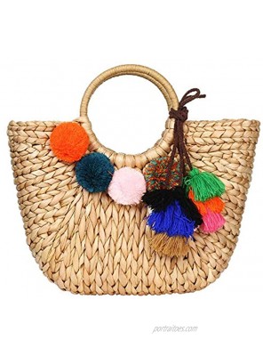 Summer Rattan Bag for Women Straw Hand-woven Top-handle Handbag Beach Sea Straw Rattan Tote Clutch Bags