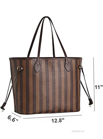 Women Luxury Work Tote Bag Casual Shoulder Purse Large Carry-all Handbag Brown Stripe