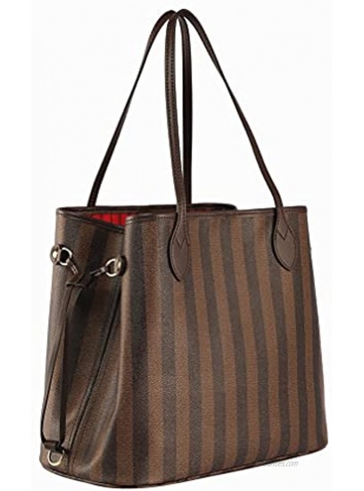 Women Luxury Work Tote Bag Casual Shoulder Purse Large Carry-all Handbag Brown Stripe