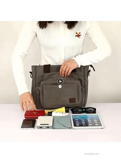 Women's Canvas Top Handle Handbag Stylish Multi-pocket Shoulder Tote Purse Work Crossbody Bags
