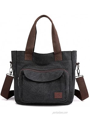Women's Canvas Top Handle Handbag Stylish Multi-pocket Shoulder Tote Purse Work Crossbody Bags