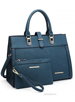 Women's Handbag Flap-over Belt Shoulder Bag Top Handle Tote Satchel Purse Work Bag w Matching Wristlet