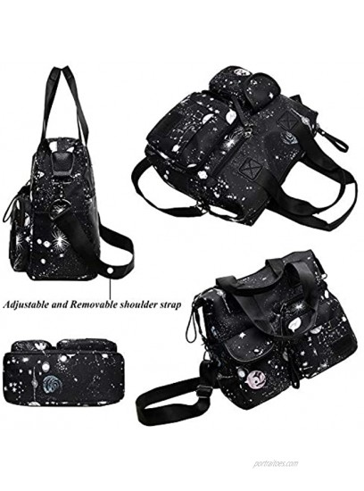 Women's Lightweight Floral Top Handle Handbag Multi-pockets Nylon Work Totes Water Resistant Travel Crossbody Shoulder Bag