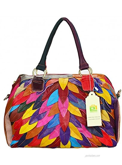 Women’s Multicolor Boston Bag Designer Purse Unique Genuine Leather Handbag Colorful Tote -Sibalasi