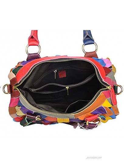 Women’s Multicolor Boston Bag Designer Purse Unique Genuine Leather Handbag Colorful Tote -Sibalasi