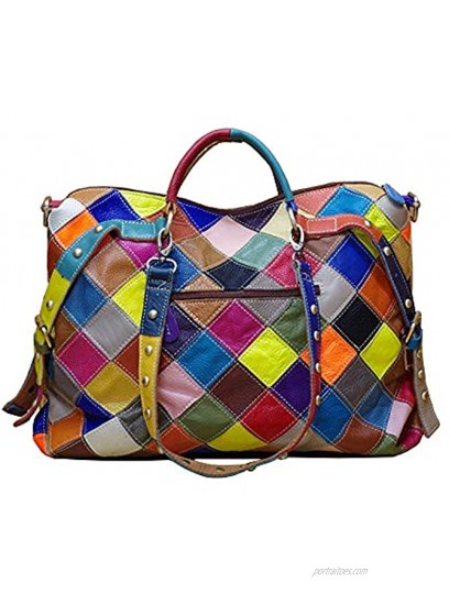 Women's Multicolor Tote Handbag Genuine Leather Design Hobo Shoulder Bag Purses