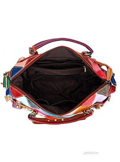 Women's Multicolor Tote Handbag Genuine Leather Design Hobo Shoulder Bag Purses